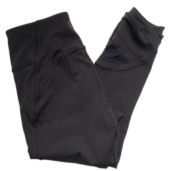 Calia Black Cropped Leggings Mesh Inserts Pockets Yoga Gym Workouts Athleisure - Picture 1 of 14